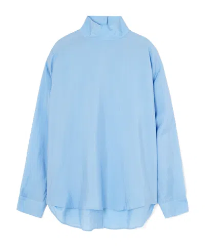 Tibi Lyocell And Silk-blend Turtleneck Blouse In Blue