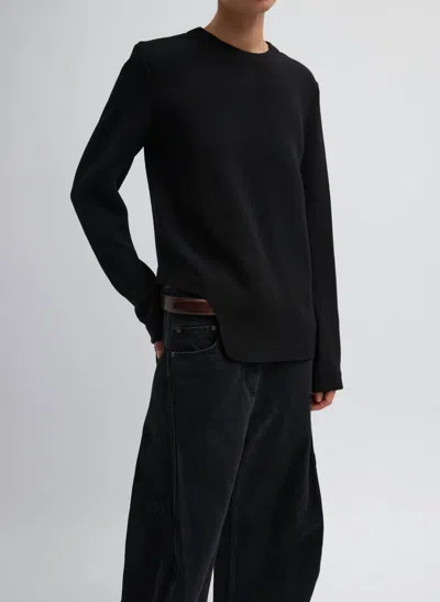 Tibi Melee Crepe Long Sleeve Cropped Top In Black