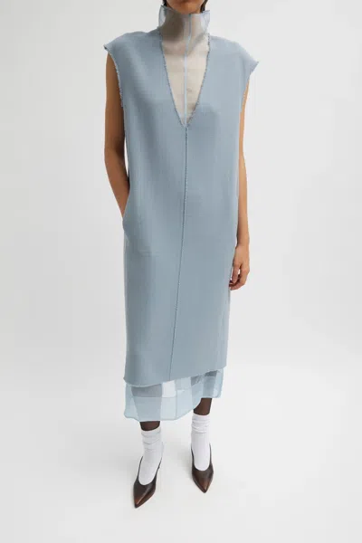 Tibi Melee Crepe V-neck Dress With Organza Lining In Gray