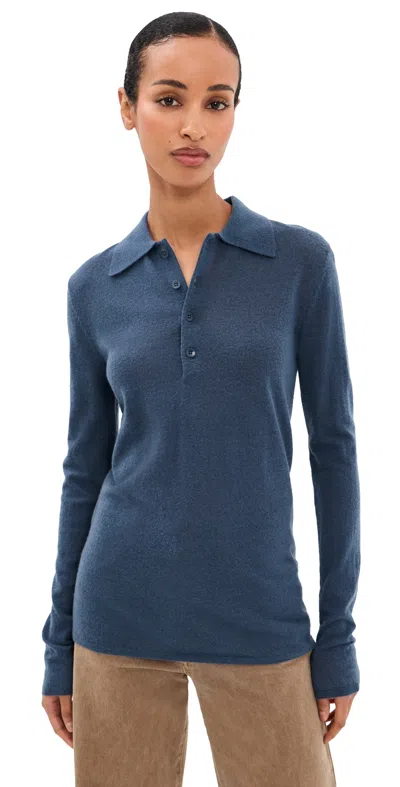 Tibi Mercerized Soft Wool Polo Blue Fog