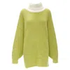 Tibi Merino Wool Lime Crast Rolled Turtleneck Sweater In Green