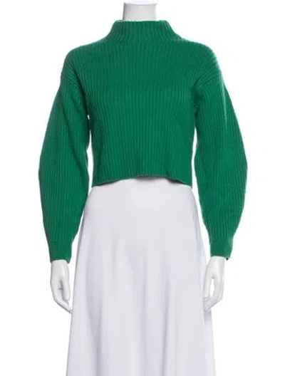 Pre-owned Tibi Merino Wool Mock Neck Crop Top In Green