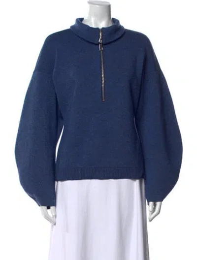 Pre-owned Tibi Merino Wool Mock Neck Sweater In Blue