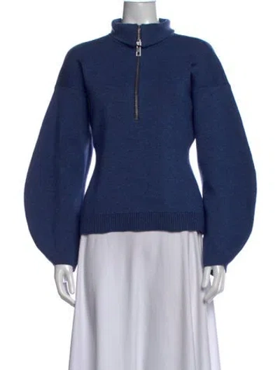 Pre-owned Tibi Merino Wool Mock Neck Sweater In Blue