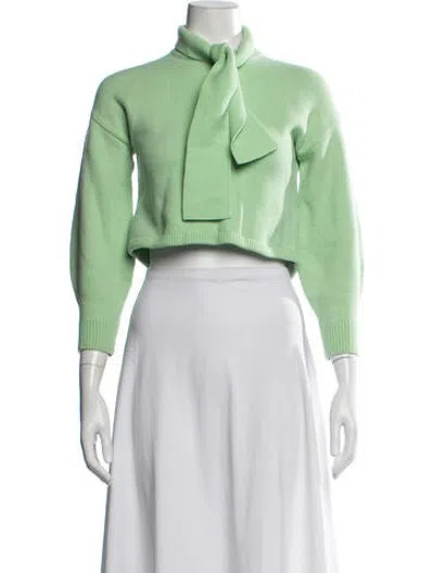 Pre-owned Tibi Merino Wool Tie Neck Sweater In Green