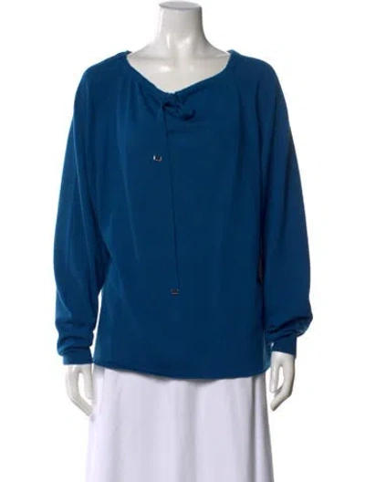 Pre-owned Tibi Merino Wool Tie Neck Top In Blue