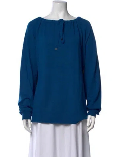 Pre-owned Tibi Merino Wool Tie Neck Top In Blue
