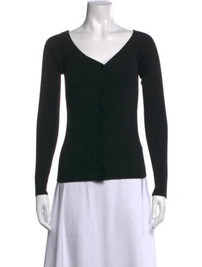 Pre-owned Tibi Merino Wool V-neck Button-up Top In Black