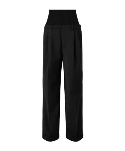 Tibi Mesh-trimmed Crepe Wide-leg Pants In Black