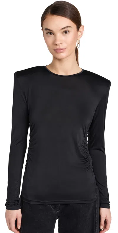 Tibi Micro Jersey Shoulderpad Fitted Crewneck Top Black Xl