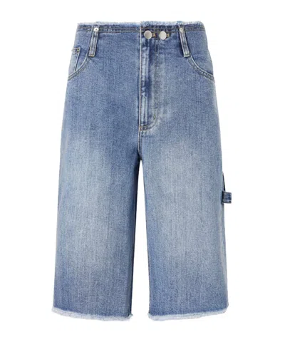 Tibi Mid-rise Denim Straight-leg Shorts In Blue