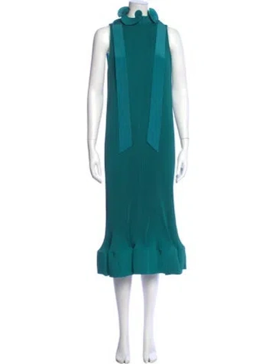Pre-owned Tibi Mock Neck Long Dress In Green
