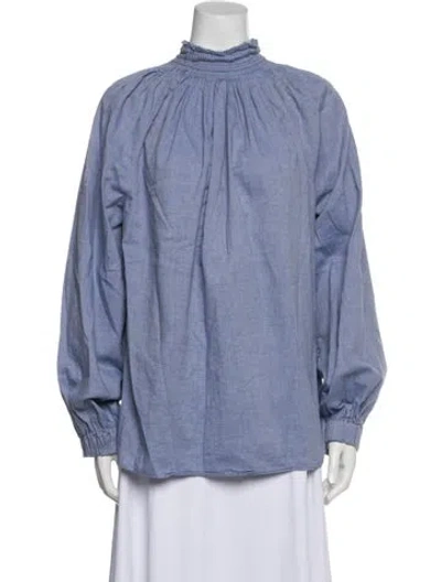 Pre-owned Tibi Mock Neck Long Sleeve Blouse In Blue