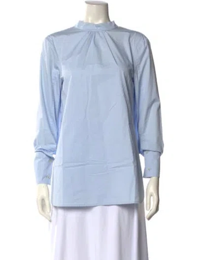Pre-owned Tibi Mock Neck Long Sleeve Blouse In Blue
