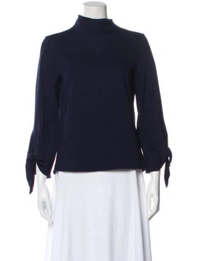 Pre-owned Tibi Mock Neck Long Sleeve Blouse In Blue