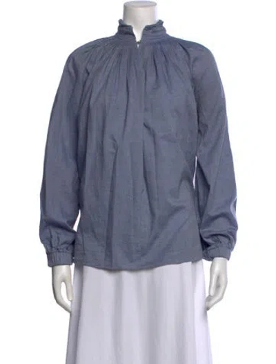 Pre-owned Tibi Mock Neck Long Sleeve Blouse In Blue