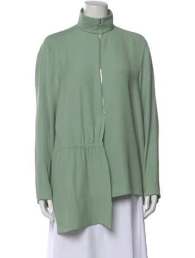Pre-owned Tibi Mock Neck Long Sleeve Blouse In Green