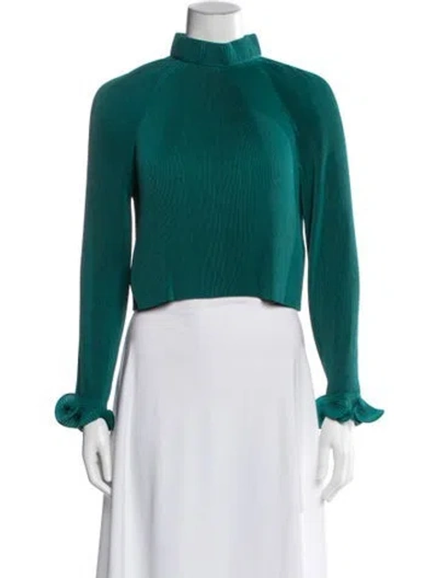 Pre-owned Tibi Mock Neck Long Sleeve Blouse In Green