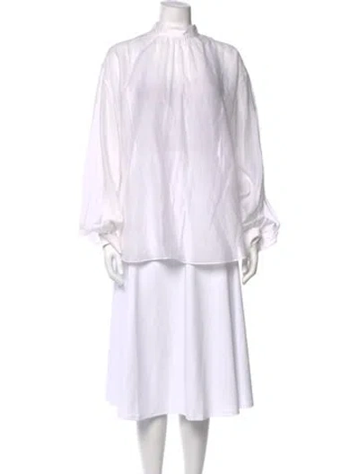 Pre-owned Tibi Mock Neck Long Sleeve Blouse In White