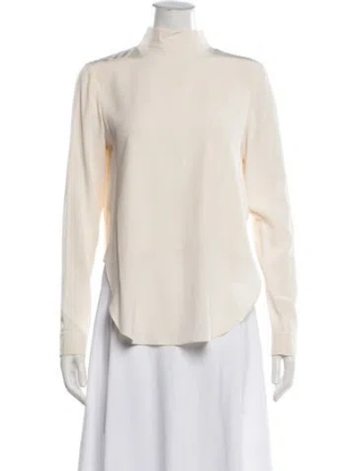 Pre-owned Tibi Mock Neck Long Sleeve Blouse In White