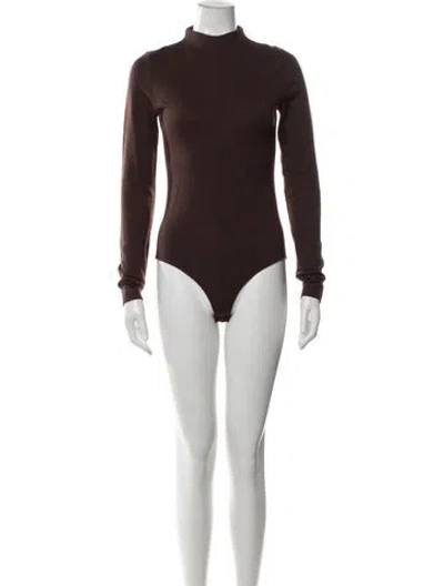 Pre-owned Tibi Mock Neck Long Sleeve Bodysuit In Brown