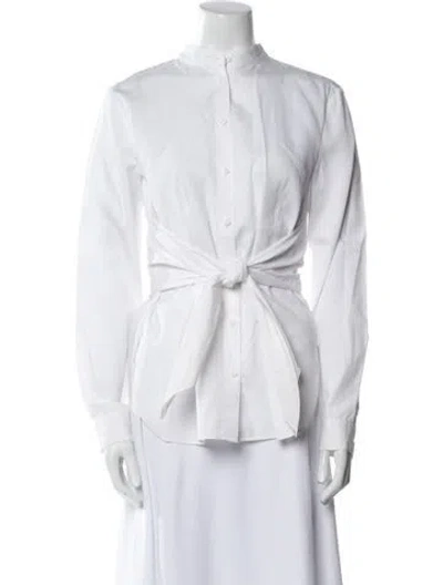 Pre-owned Tibi Mock Neck Long Sleeve Button-up Top In Neutral