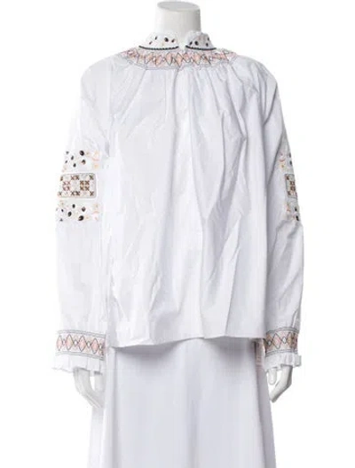 Pre-owned Tibi Mock Neck Long Sleeve Button-up Top In White