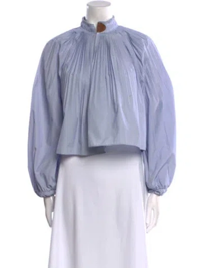 Pre-owned Tibi Mock Neck Long Sleeve Crop Top In Blue