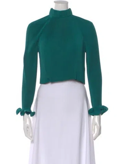 Pre-owned Tibi Mock Neck Long Sleeve Crop Top In Green