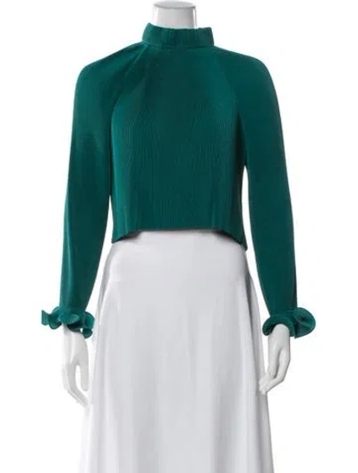 Pre-owned Tibi Mock Neck Long Sleeve Crop Top In Green