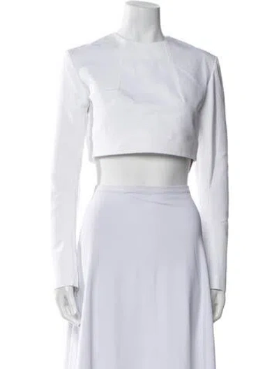 Pre-owned Tibi Mock Neck Long Sleeve Crop Top In White
