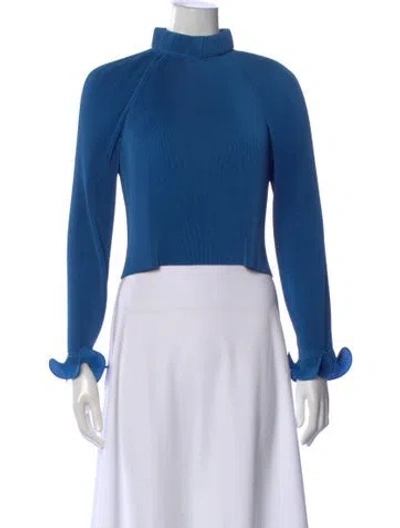 Pre-owned Tibi Mock Neck Long Sleeve Top In Blue