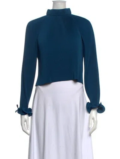 Pre-owned Tibi Mock Neck Long Sleeve Top In Blue