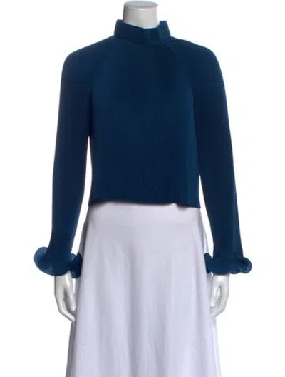 Pre-owned Tibi Mock Neck Long Sleeve Top In Blue