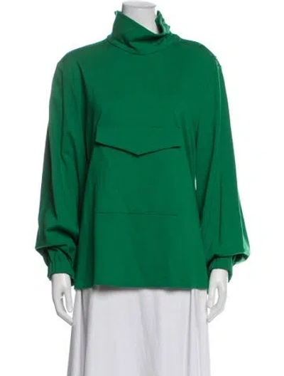Pre-owned Tibi Mock Neck Long Sleeve Top In Green
