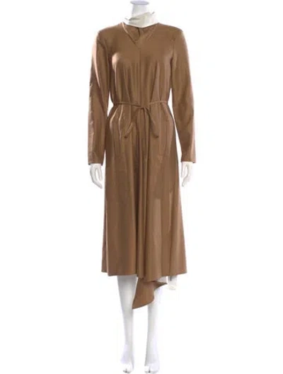 Pre-owned Tibi Mock Neck Midi Length Dress In Brown
