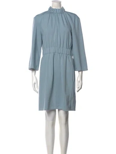 Pre-owned Tibi Mock Neck Mini Dress In Blue