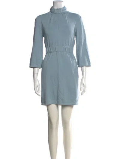 Pre-owned Tibi Mock Neck Mini Dress In Blue