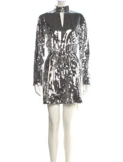 Pre-owned Tibi Mock Neck Mini Dress In Silver