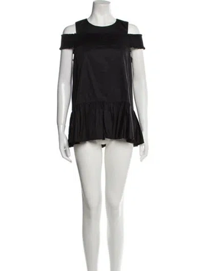 Pre-owned Tibi Mock Neck Short Sleeve Bodysuit In Black