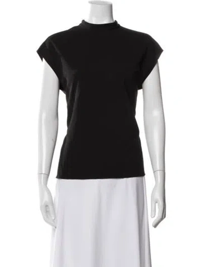 Pre-owned Tibi Mock Neck Short Sleeve Top In Black