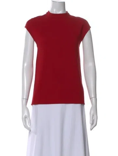 Pre-owned Tibi Mock Neck Short Sleeve Top In Red