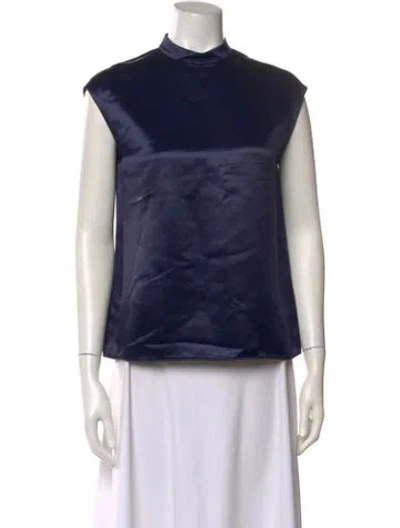 Pre-owned Tibi Mock Neck Sleeveless Top In Blue