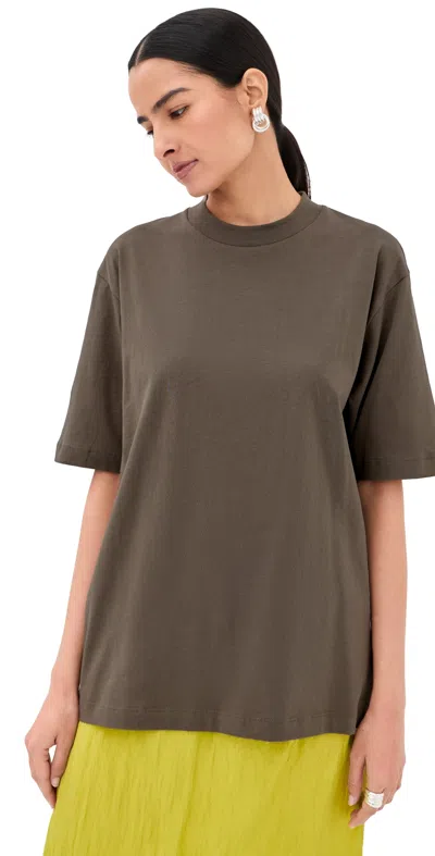 Tibi Mock Neck T-shirt Dune In Green