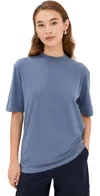 Tibi Mock Neck Unisex Tee Dusty Navy In Dusty Navy