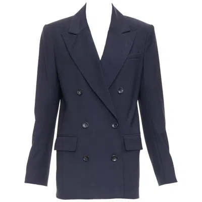 Pre-owned Tibi Navy Wool Blend Padded Double Breasted Boxy Blazer Jacket Us2 S In Blue