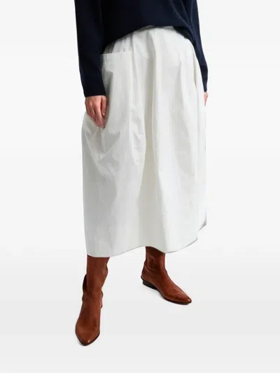 Tibi Nylon Lantern Pleated Midi Skirt In White