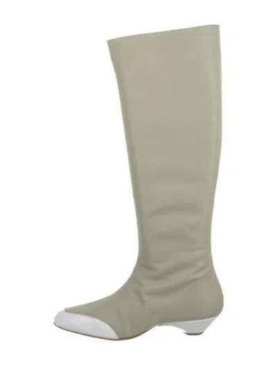 Pre-owned Tibi Nylon Leather Trim Embellishment Boots In Green