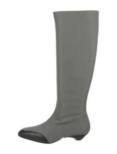 Pre-owned Tibi Nylon Leather Trim Embellishment Boots In Green