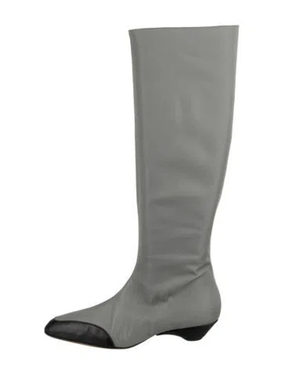 Pre-owned Tibi Nylon Leather Trim Embellishment Boots W/ Tags In Green